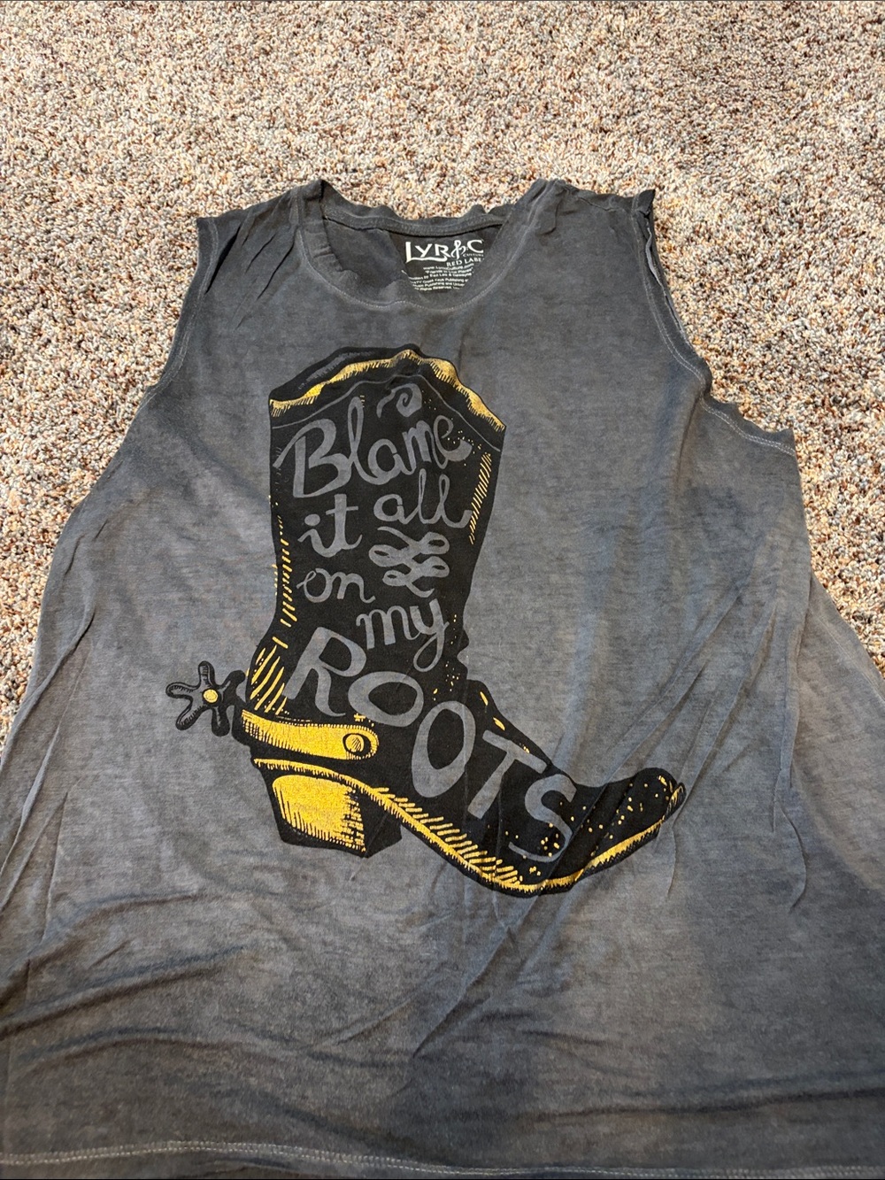 Womens Gray Graphic Tank Top with cowboy boot
